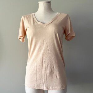 Aritzia Community Organic Cotton Short Sleeve T-Shirt Womens Size S Peach V Neck